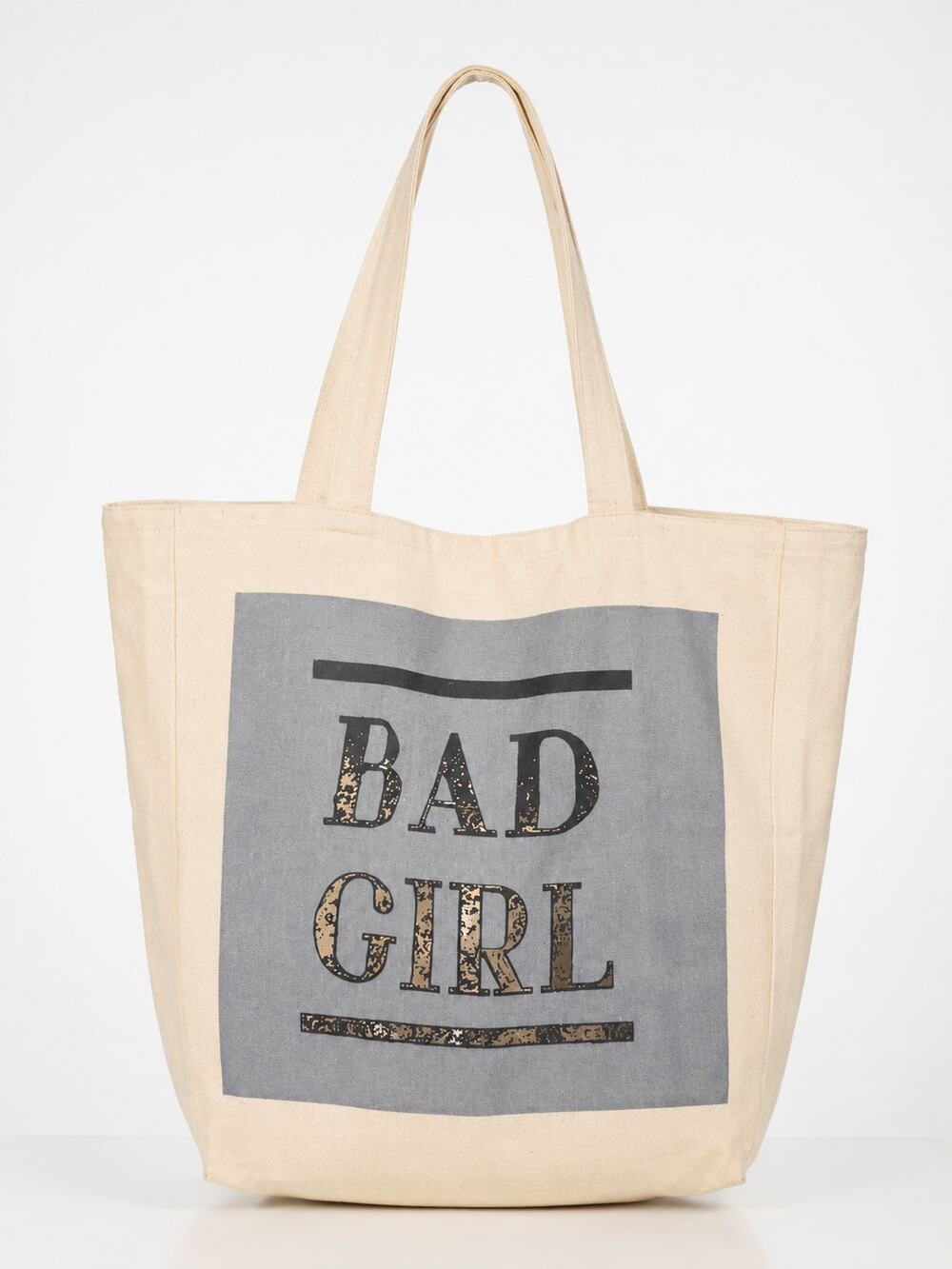 Cotton On Foundation Bad Girl Canvas Tote Bag Beige Reusable Shopper